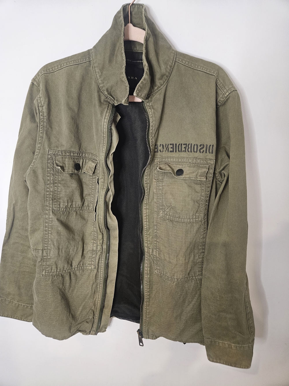 Zara Olive Green Military Field Jacket with Chest Pockets